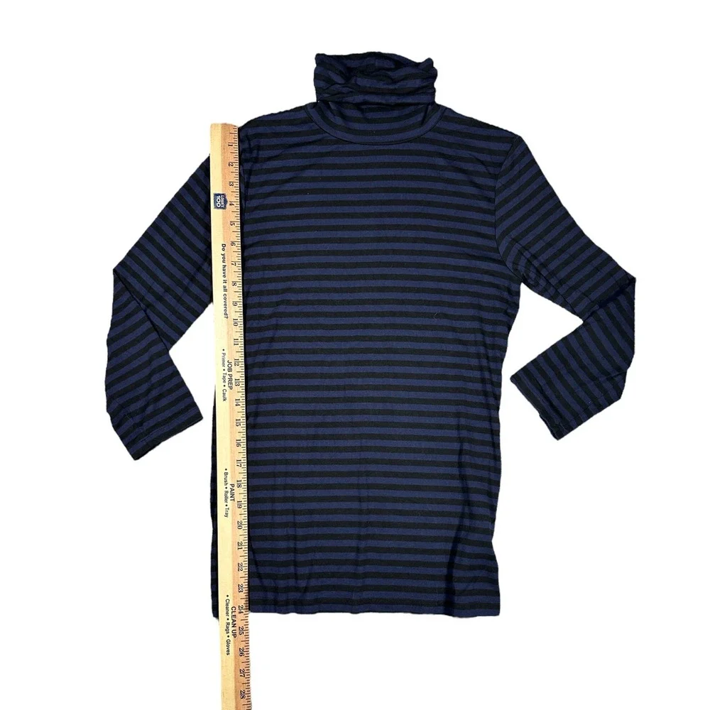 LAgence Aja Striped Turtleneck Womens M  Navy Black 3/4 Sleeve Rayon Jersey Top - Picture 5 of 8